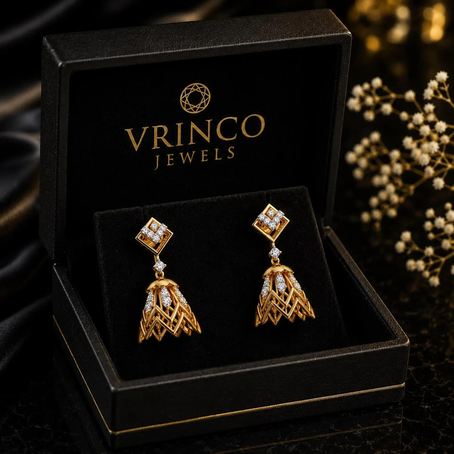 Fairy Tale 18KT Yellow Gold Lab Grown Diamond Jhumka Earrings Luxury Bridal