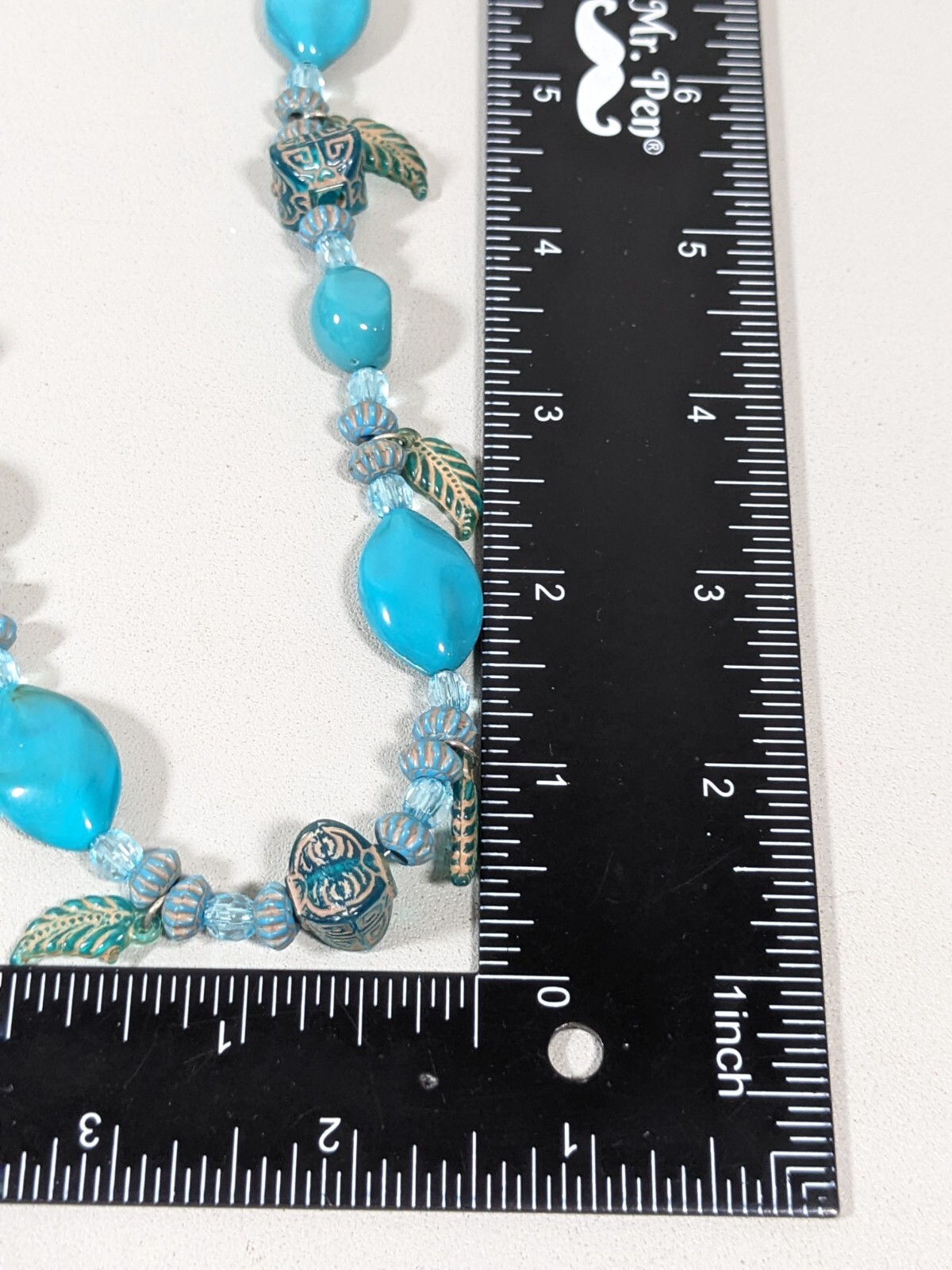 Beach Coastal Boho Blue Acrylic Leaf Charm Bead Bali Style Necklace 18.5 inches