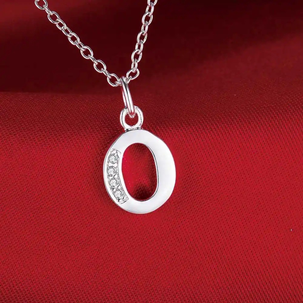 925 Sterling Silver Initial A-Z Letter Pendant Necklace CZ Personalized 18″ N162