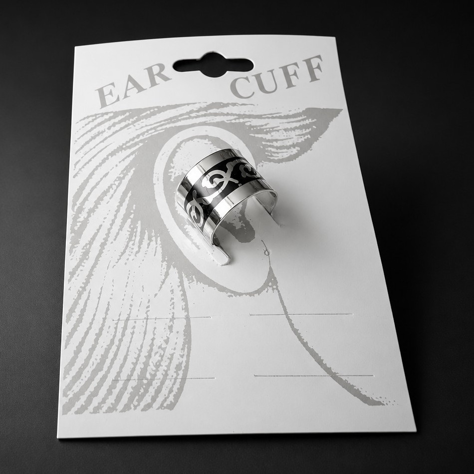 Silver Plated Swirl Ear Cuff Cartilage Earring Silver Black Pattern No Stone