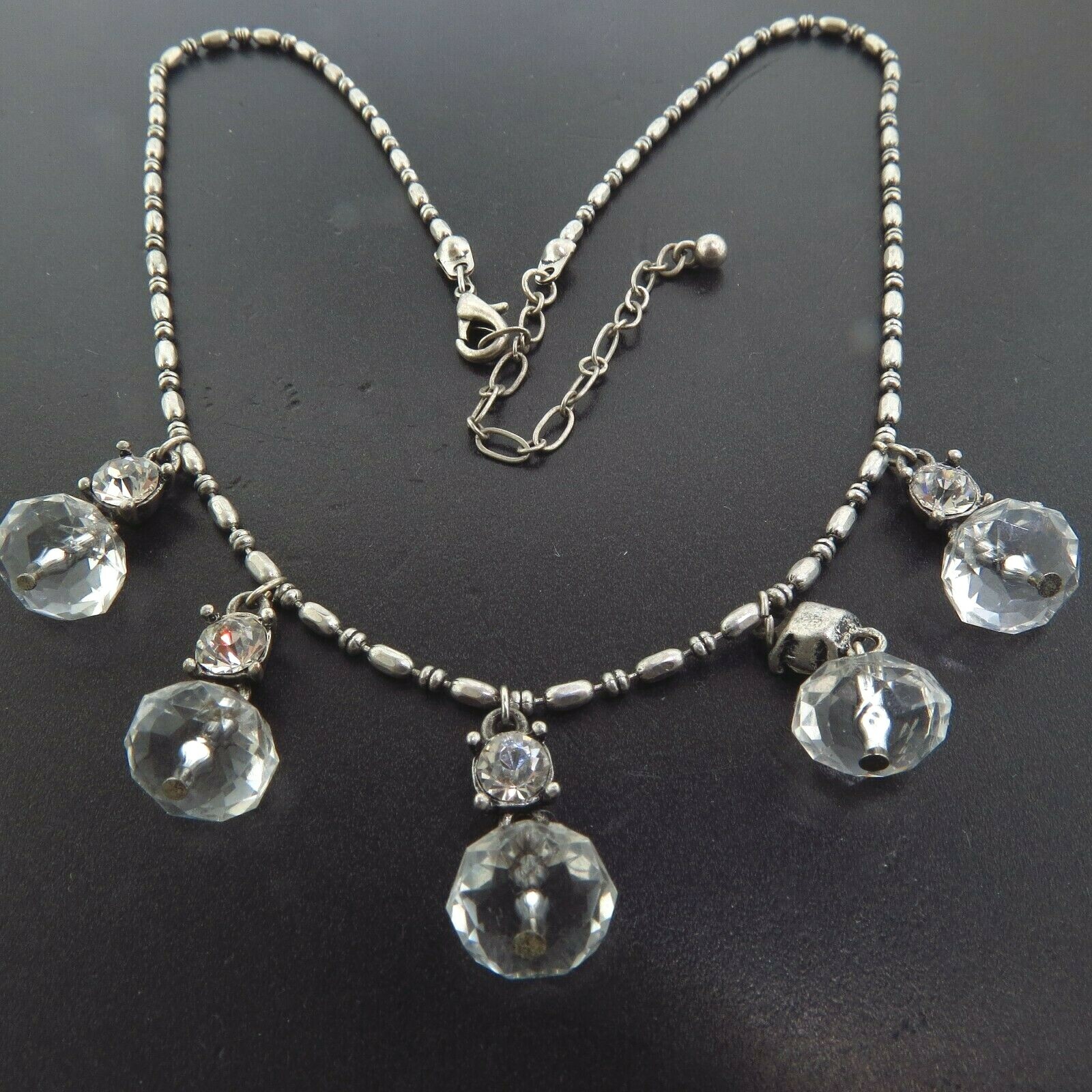 Rhinestone Crystal Lucite Bead Dangle Necklace Silver 1×18-20.5 Inch