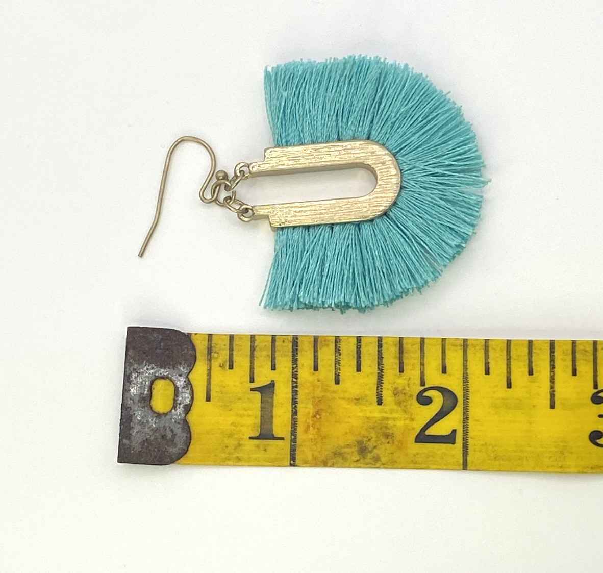 Aqua Bohemian Gold-Tone Geometric Arch Fringe Fan Earrings