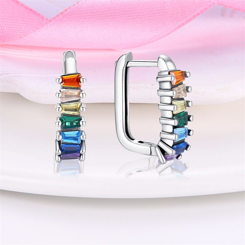 PANDACH 925 Sterling Silver Abstract Stone CZ Statement Hoop Earrings For Women