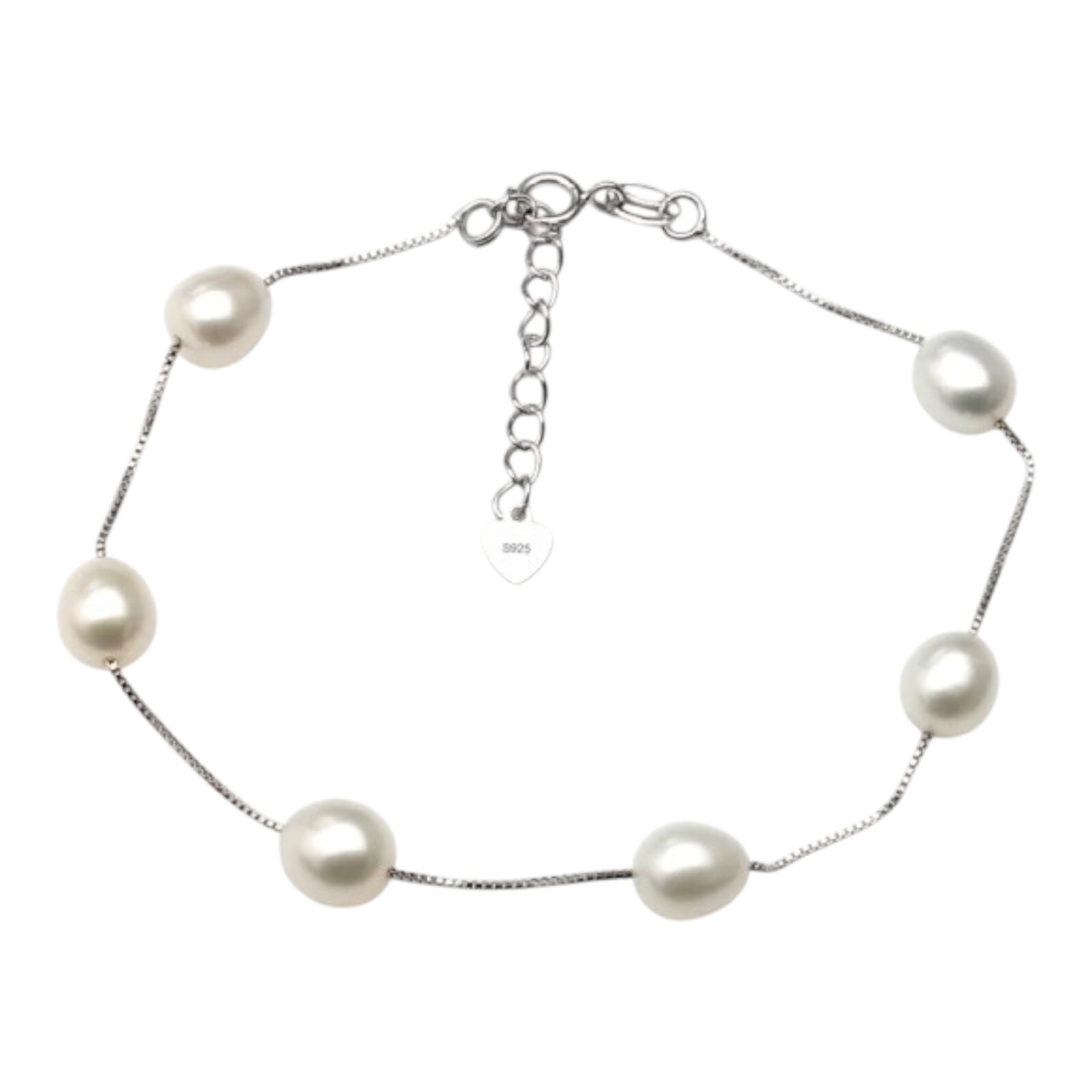 ZARD Baroque White Pearl Station Bracelet in 925 Sterling Silver