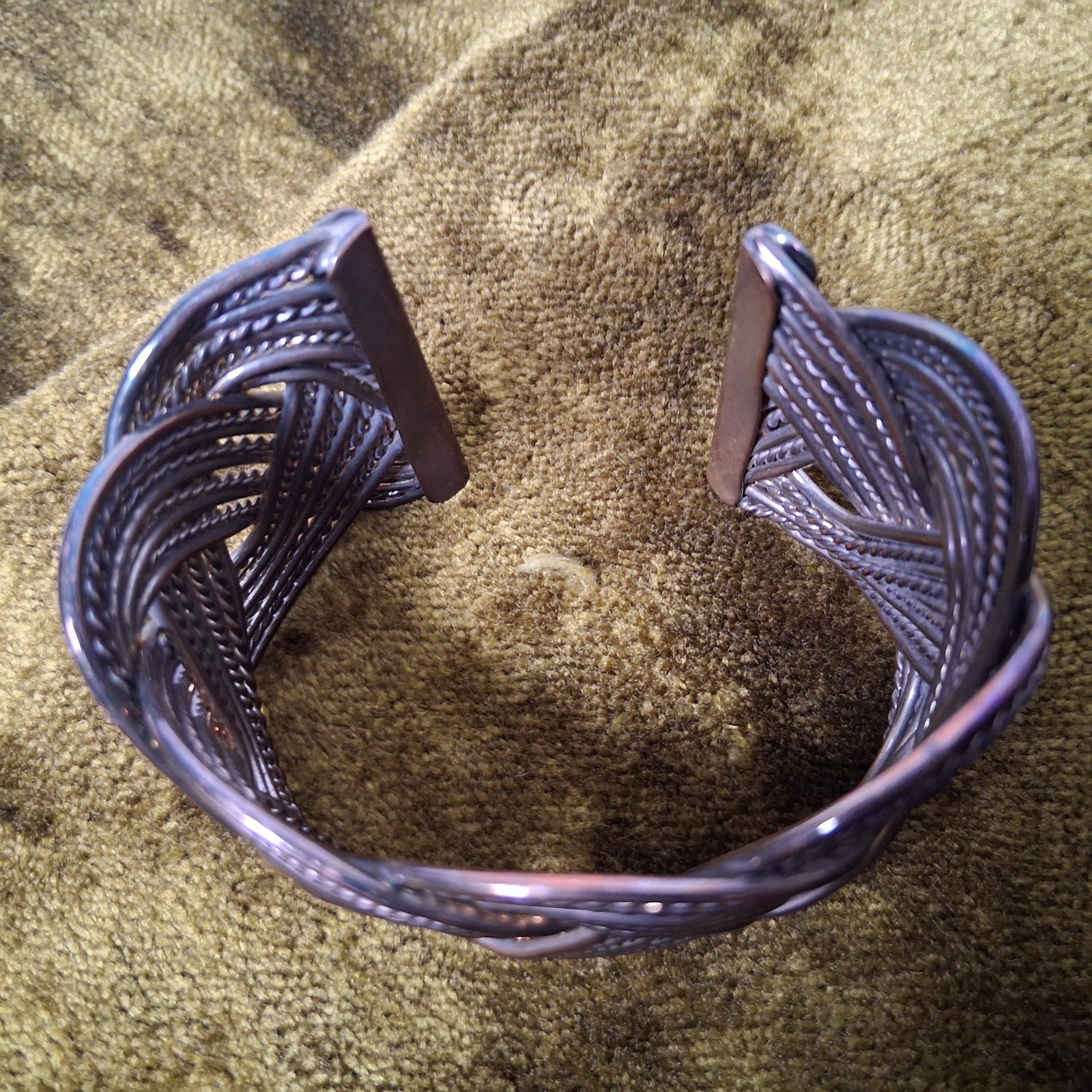 Braided Metal Cuff Bracelet Slip On Chunky Metal Jewelry Coil Boho 2″ Wide