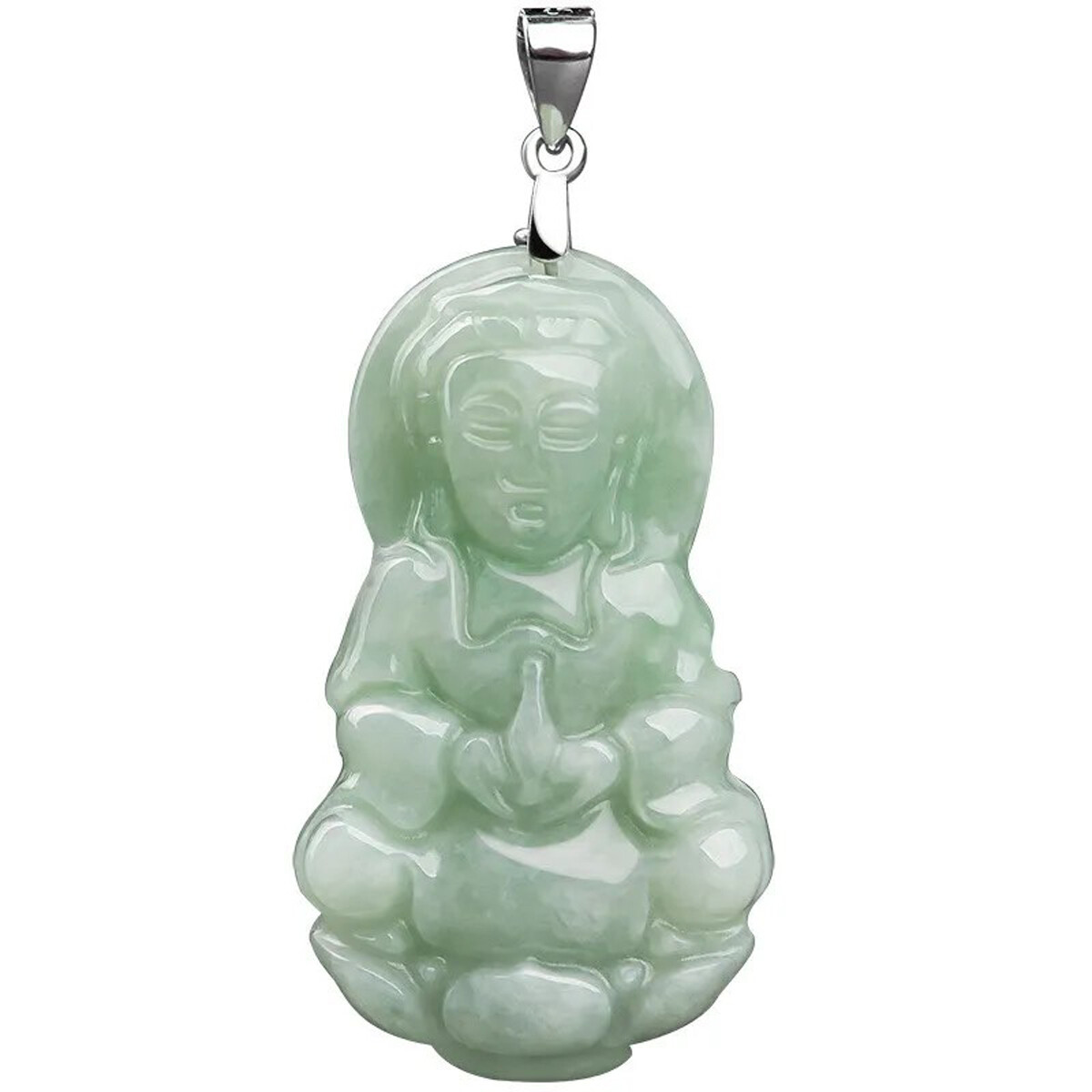 Grade A Natural Jadeite Green Jade Handcarve Bless Kwan Yin Pendant Necklace