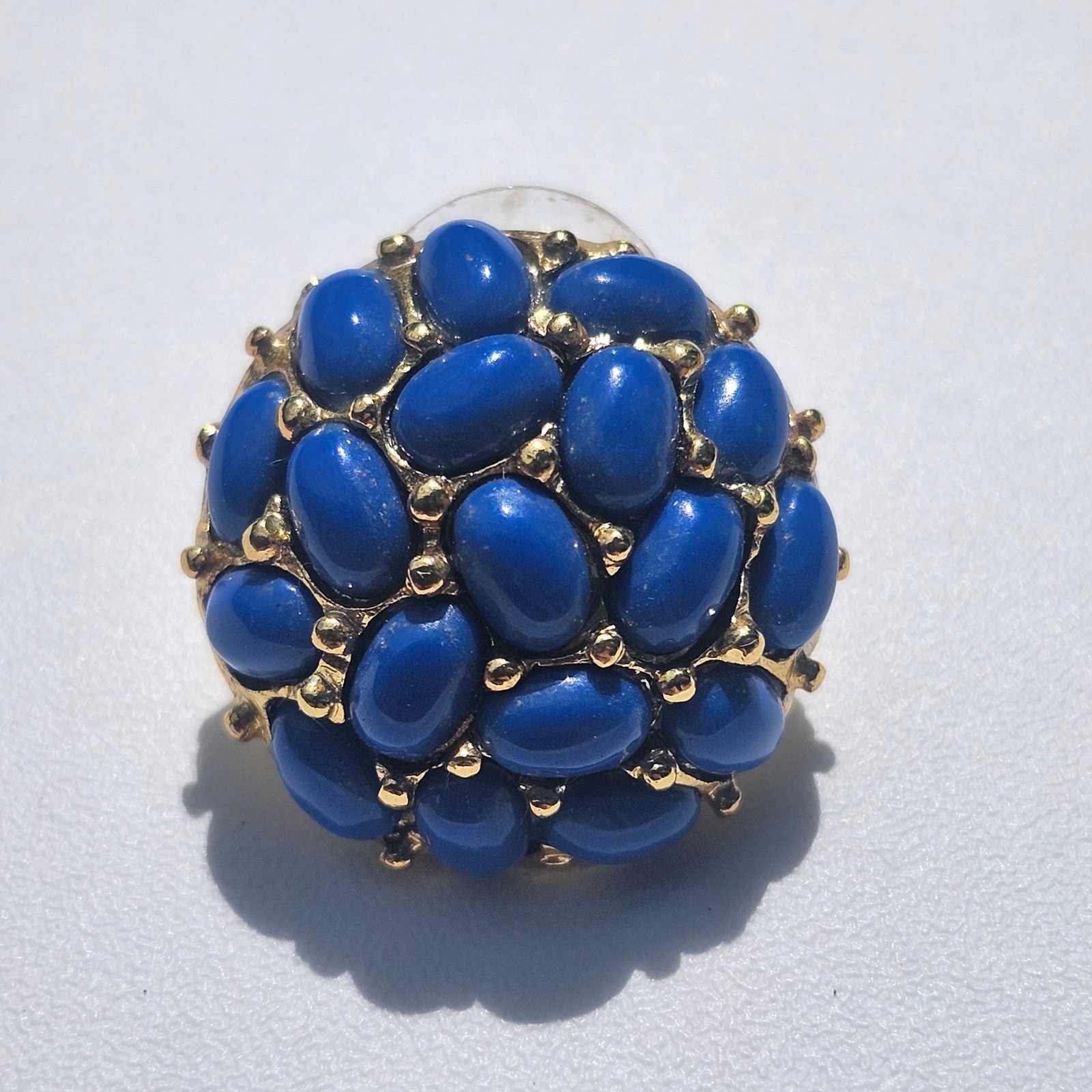 KJL Kenneth Jay Lane Blue Cabochon Cluster Dome Gold Tone Oval Pierced Earrings