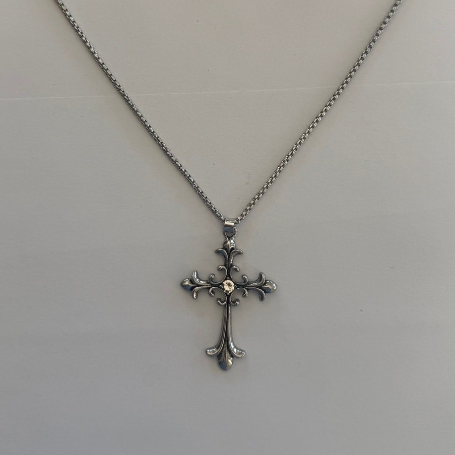 Silver Gothic Cross Pendant Necklace Unisex Stainless Steel Jewelry New