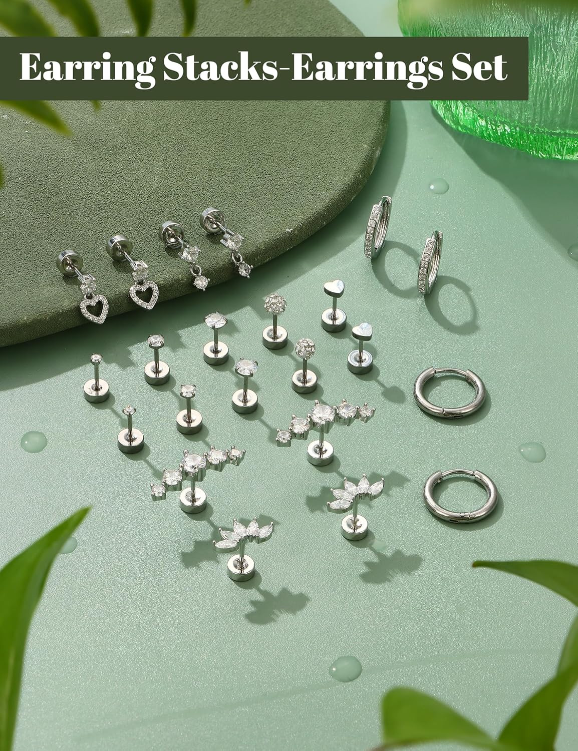 Hypoallergenic Flat Back Earrings for Women Cartilage Earrings Stacks-20G Surgic