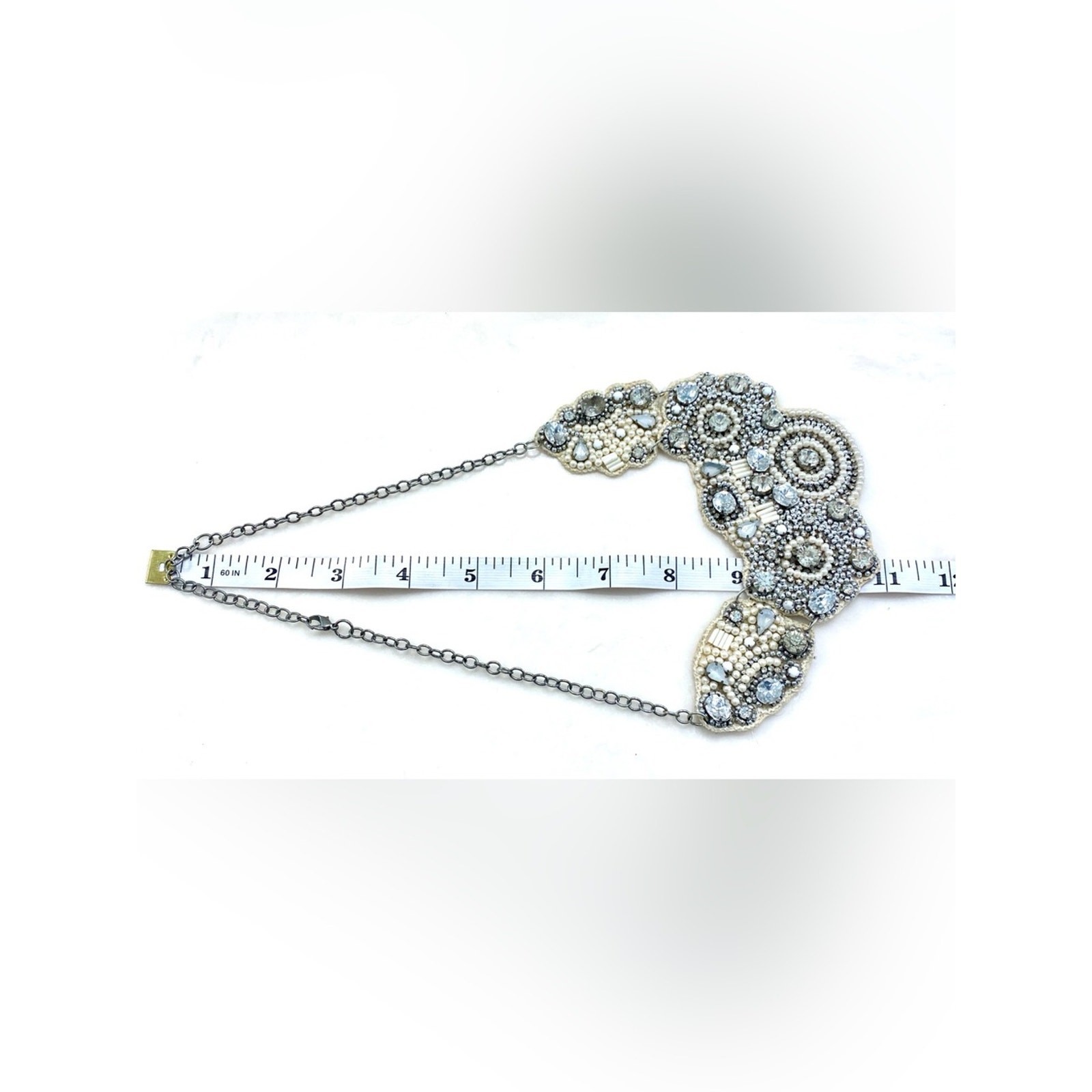 Unique Vintage Cream and Silver Beaded Bib Necklace