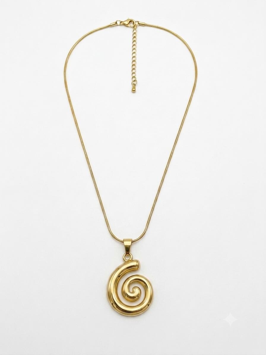 Gold Tone Abstract Textured Pendant Necklace Adjustable Sleek Snake Chain
