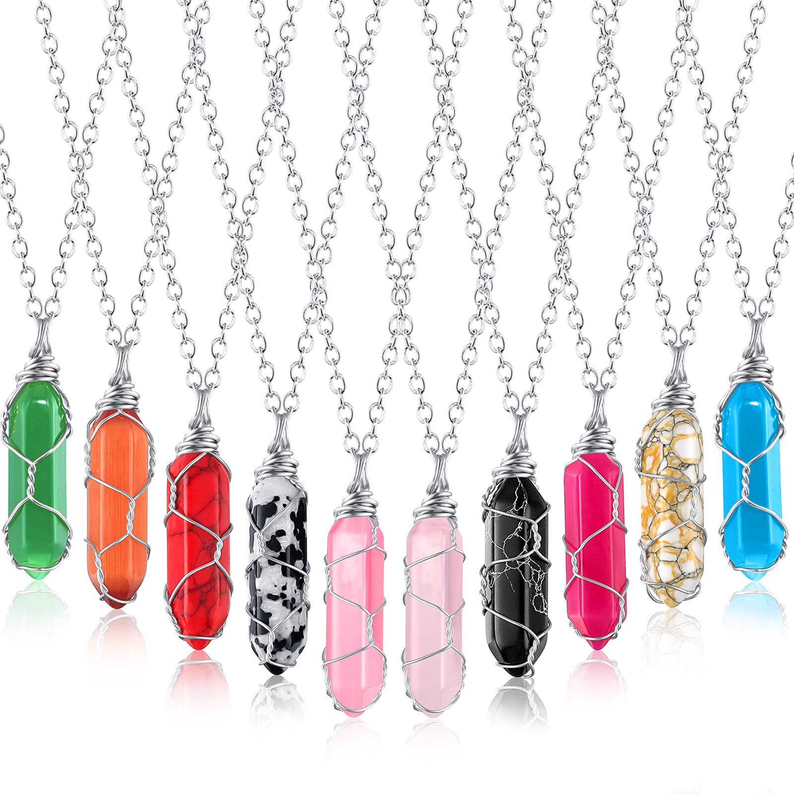 10 Pcs Hexagonal Crystal Pendant Necklace Full Wire Wrap Gemstone Necklace
