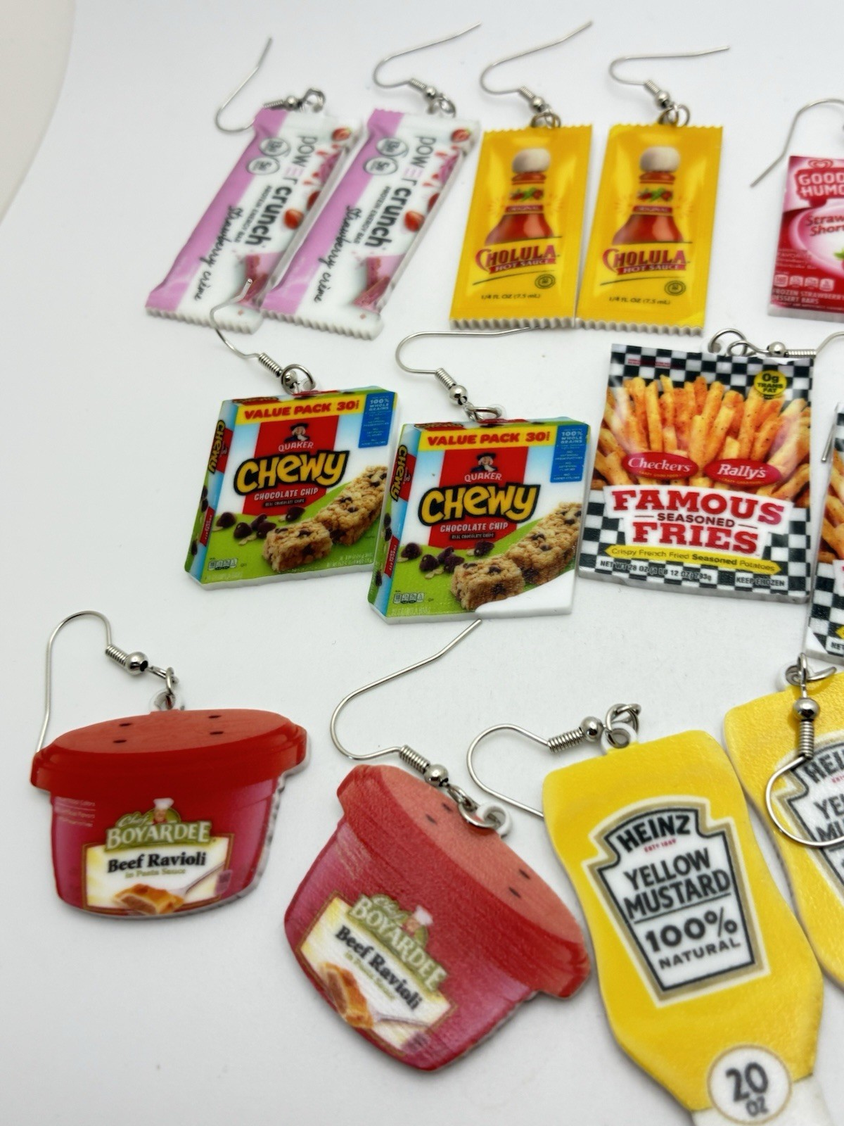 8 Pair Lot Food Presented Pierced Hook Earrings Heath Mustard Fries Chewy