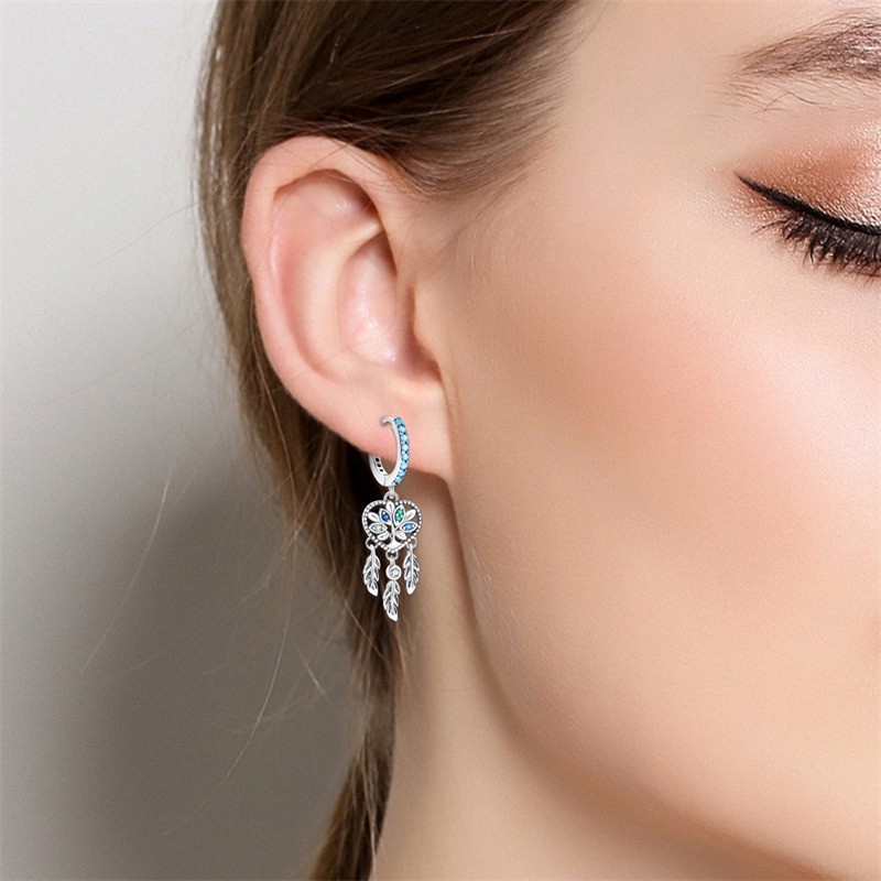 PANDACH 925 Sterling Silver Heart Dreamcatcher Dangle Earrings For Womren Gifts