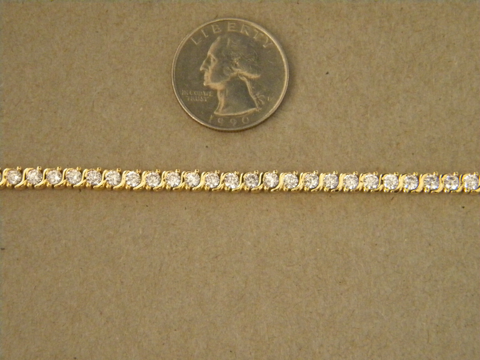 Lady’s Women’s Yellow Gold Plated CZ Tennis Bracelet S sosos 7.5in Long 4mm wide