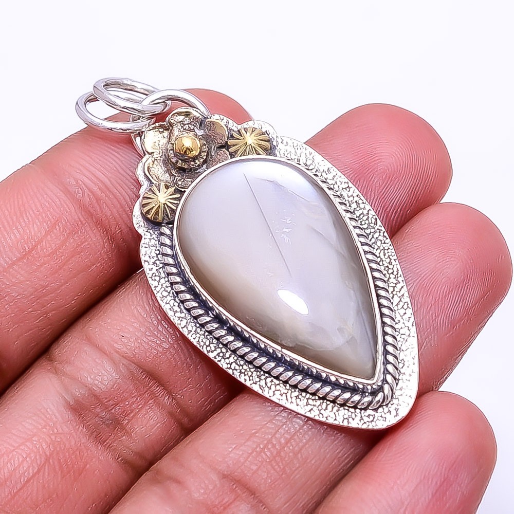 Moonstone -Sri Lanka Oxidised Two Tone 925 Sterling Silver Pendant 2.03″ P13