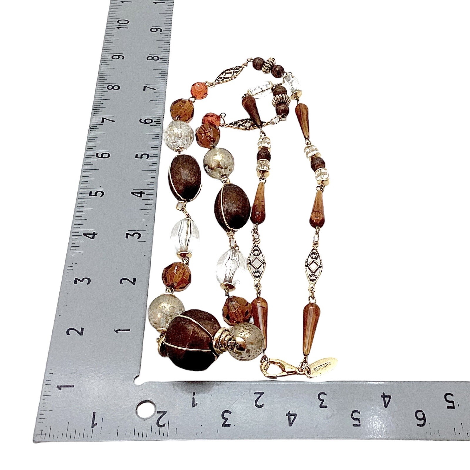 Italy Express 36” Long Beaded Necklace Gold Tone Mixed Materials Statement