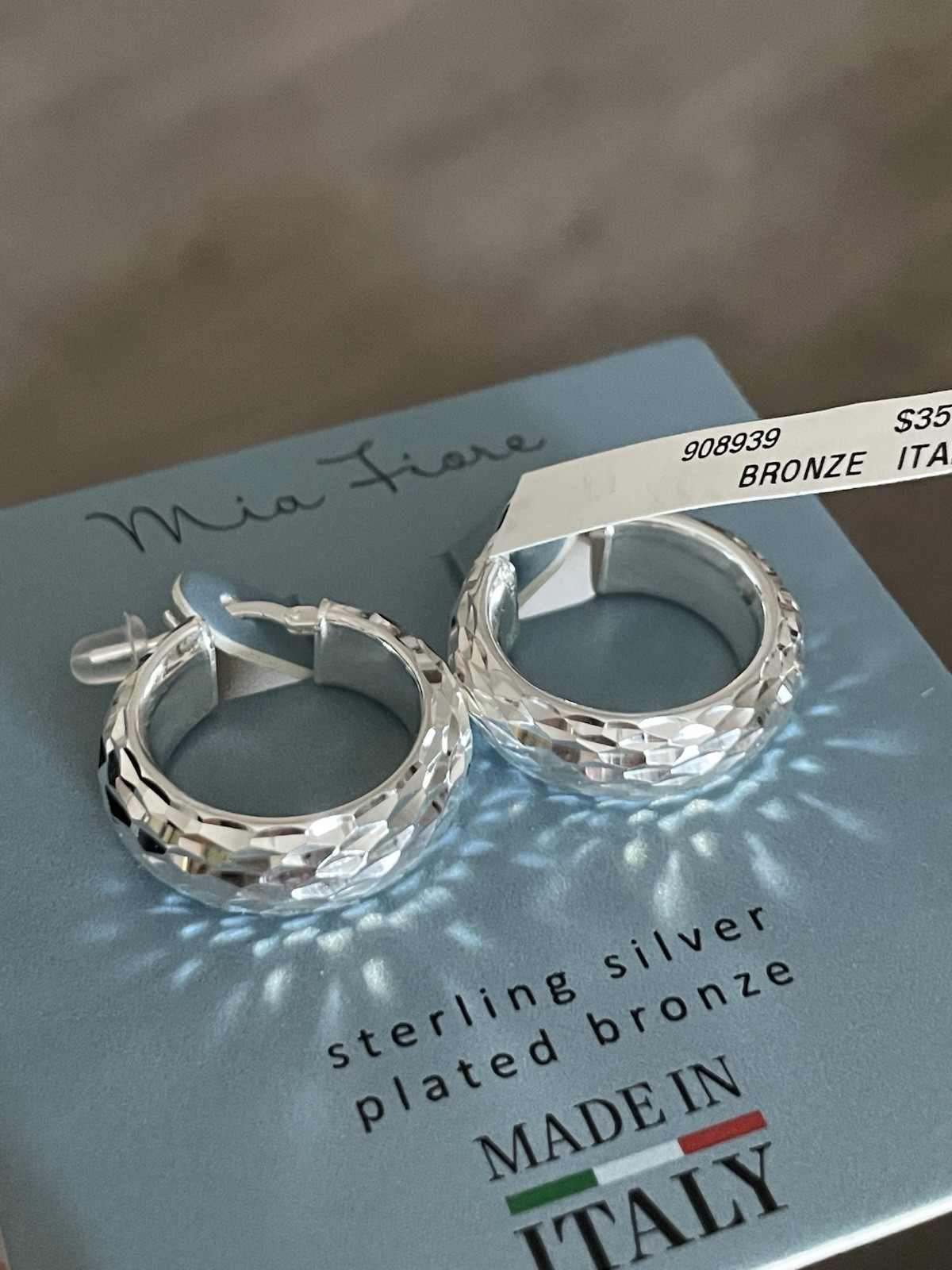 Sterling Silver Plated Bronze Hoop Earrings By Mia Fiore Brand New 1in