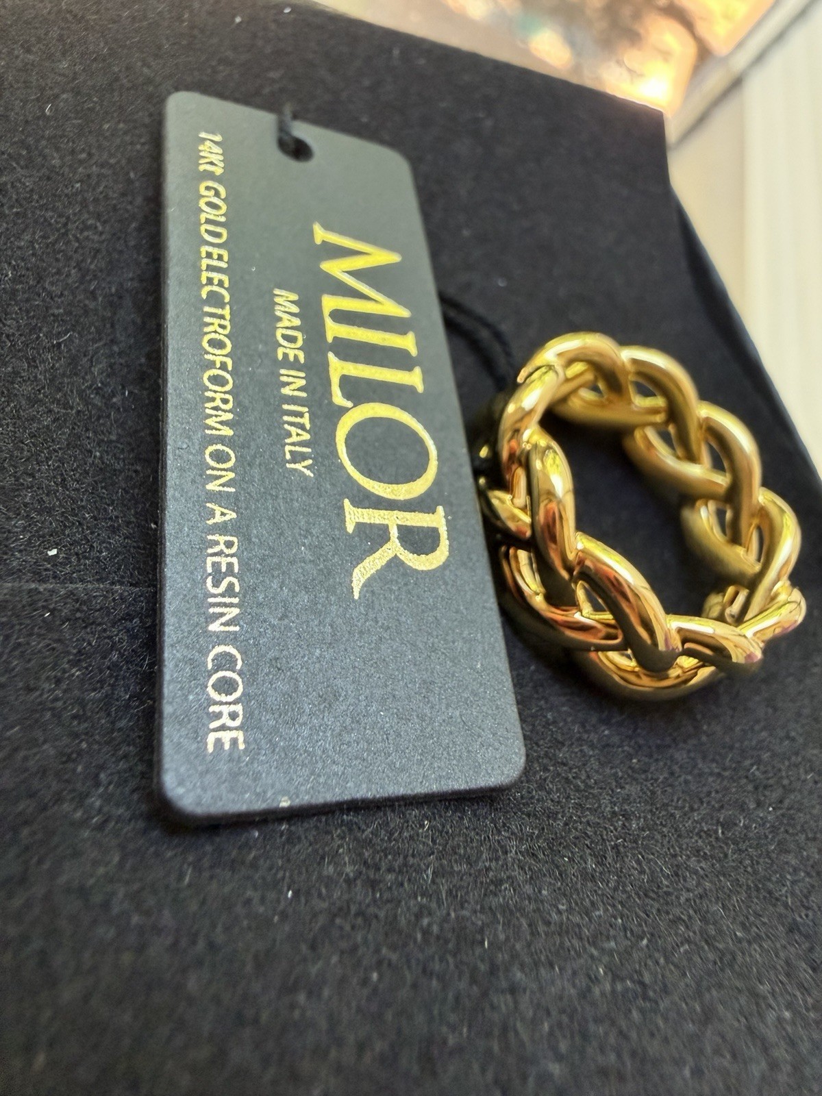 Milor 14K Gold Electroform Resin Core Chain Link Band Ring Size 7 Italy