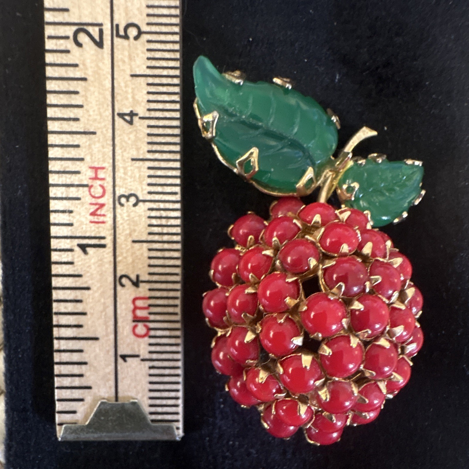 Vintage Unsigned Schreiner ? Strawberry Rhinestone Brooch Pin