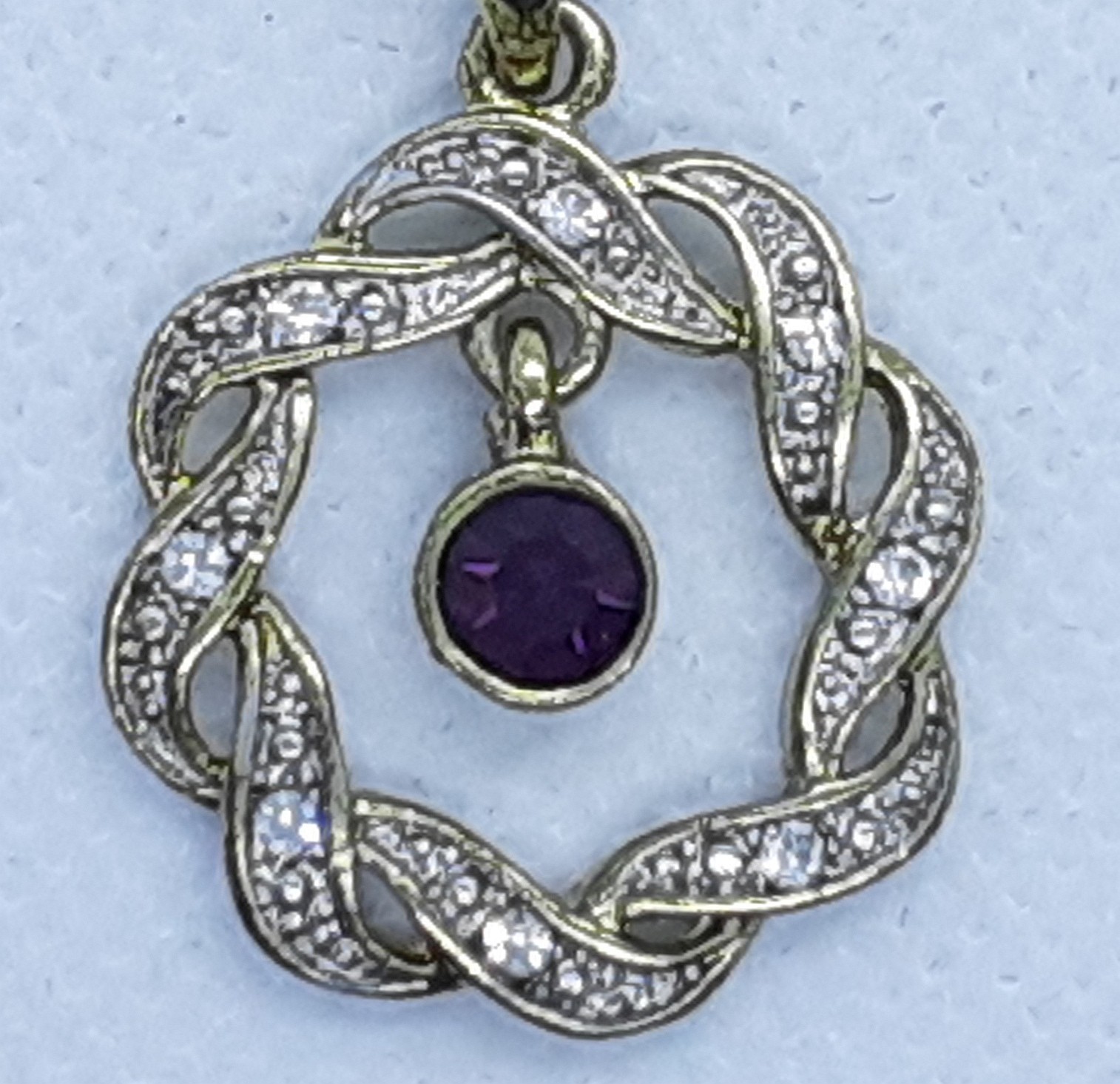 Demi Parure Pendant Earrings Amethyst Purple Clear Crystal Rhinestone Gold Tone