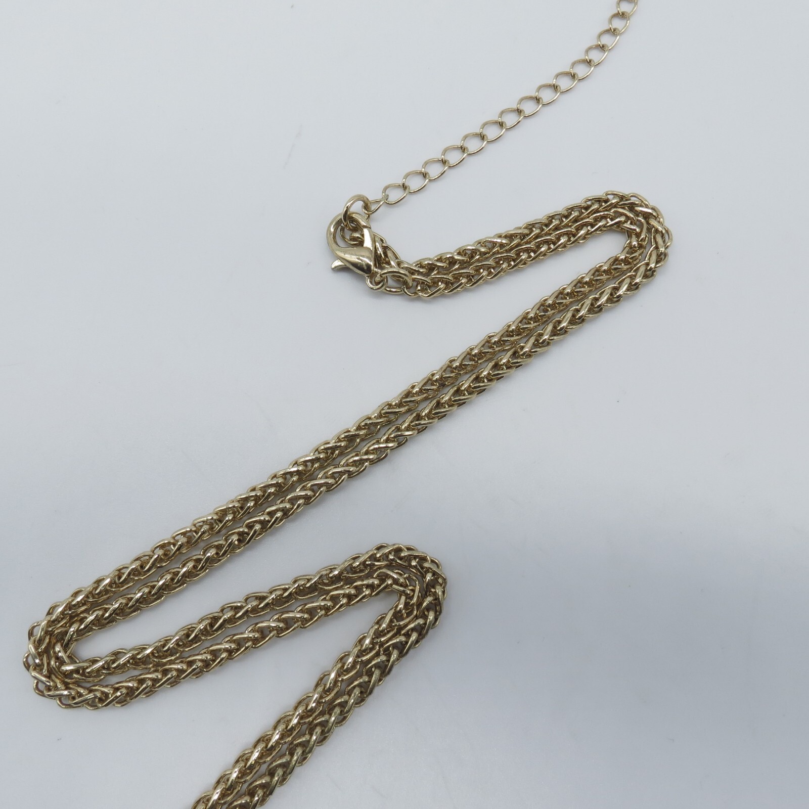 Green Hard Resin Cabochon Fringe Y Drop Necklace Gold Tone Long Wheat Chain 24″