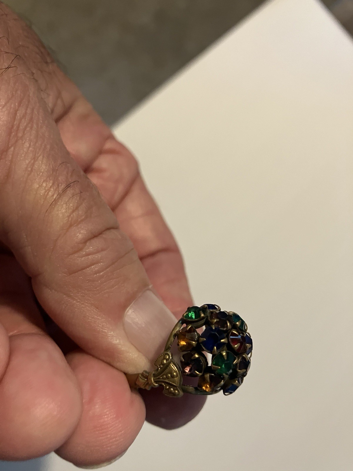 Dome Shaped Red Green Blue Gold Colored Gold Tone Adj Ring Size 6