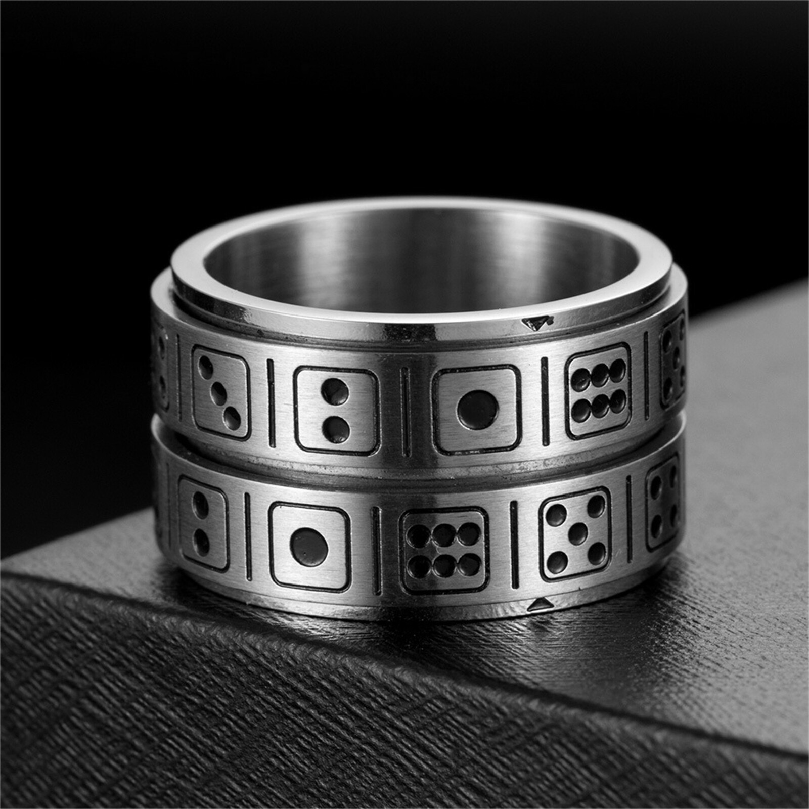 13MM Men’s Dice Spinner Ring Anti-Anxiety Fidget Band Stress Relief Wide Band
