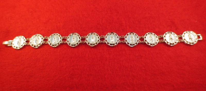 7-8 INCH 14KT PLATE VIRGIN MARY BRACELET UNISEX BLING WEIGHS OVER 26 GRAMS B-212