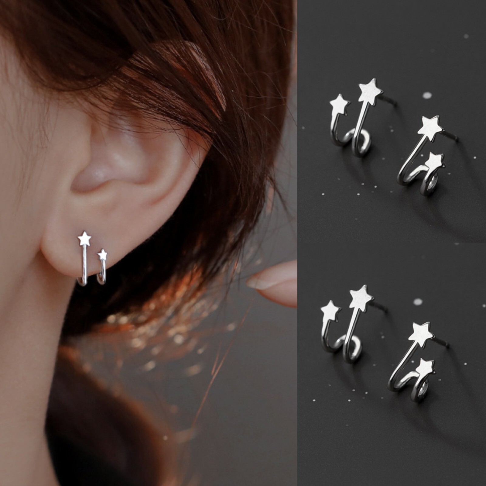 Women’s 925 Sterling Silver Small Star Stud Earrings Trendy Minimalist Jewelry