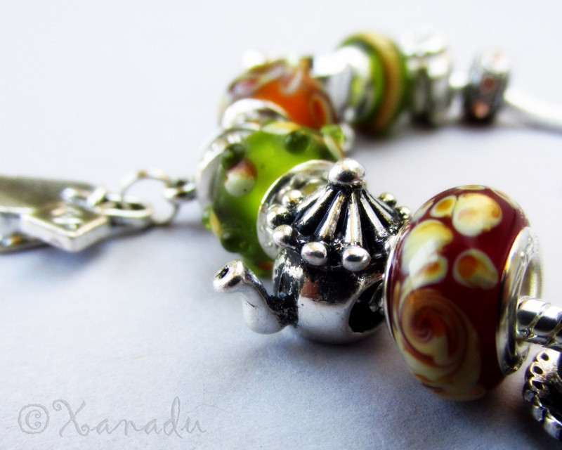 Colors Of Tea European Charm Bracelet – Green, Red, Gold Beads With Tea Charms