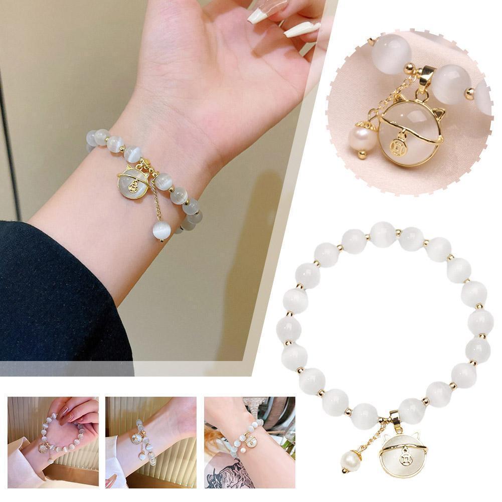 5Pcs Lucky Moonstone Beads Cat Bracelet Attracting Wealth Women Jewelry Gift US
