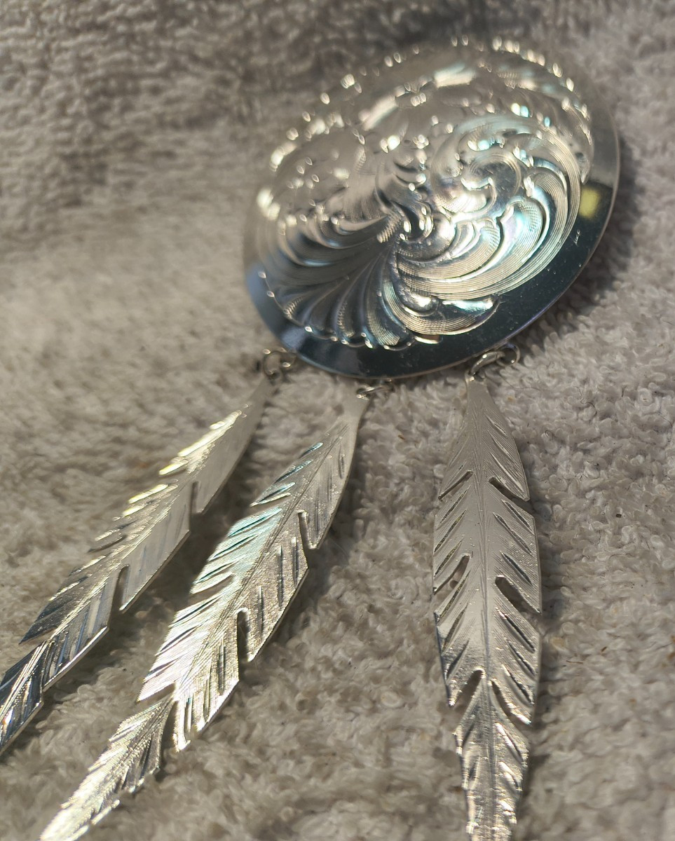 Montana Silversmiths Sterling Silver Plate Broch Dangle Feathers Flower Filigree