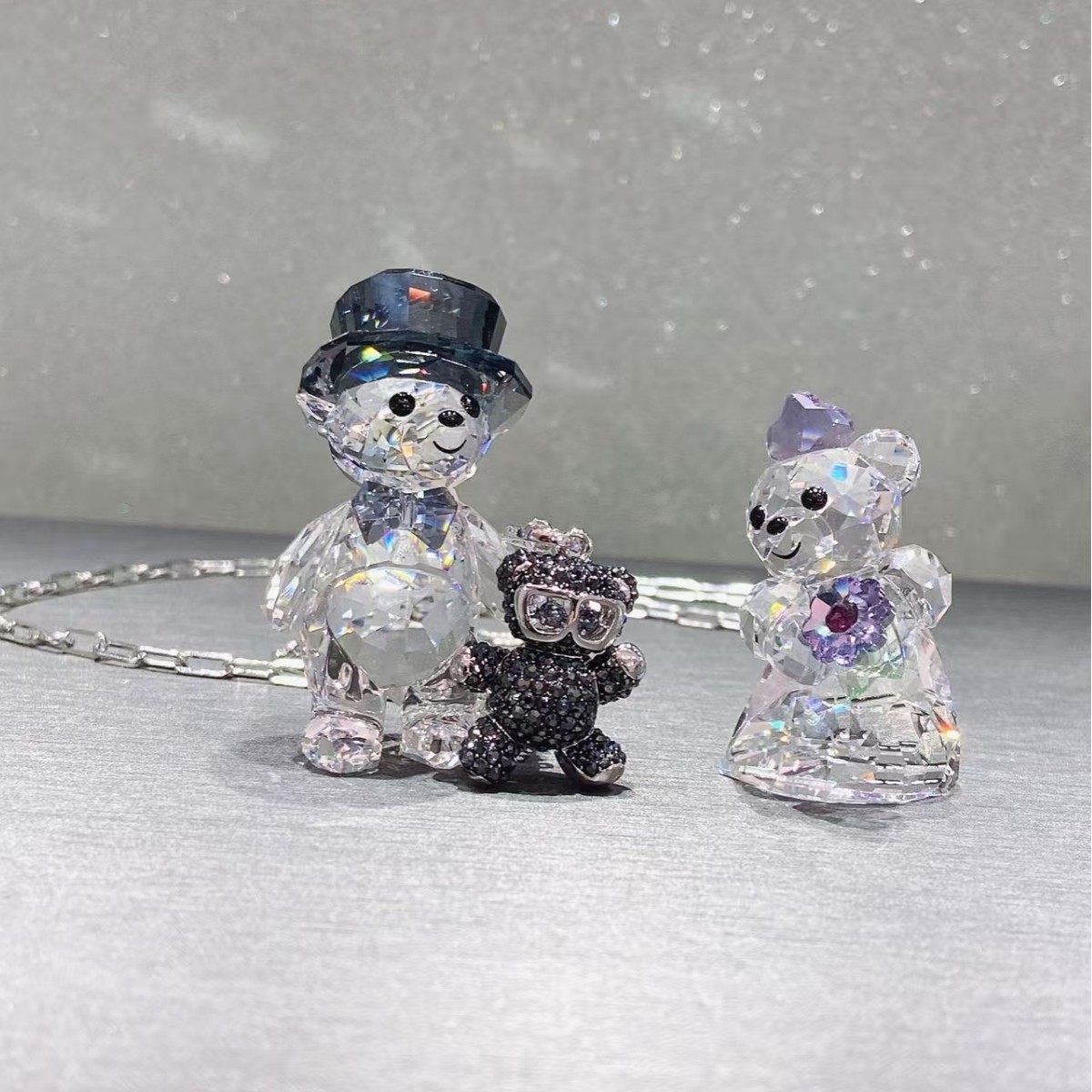 Swarovski Crystal Teddy Black Teddy Bear Necklace Heart-Warming Bear