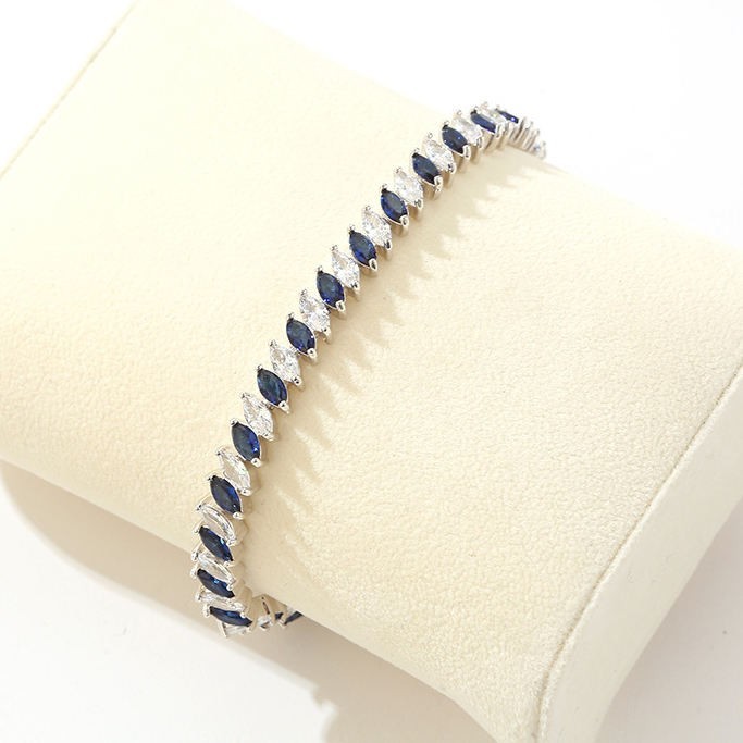 Elegant Blue White Marquise Tennis Bracelet Silver Tone Link Bracelet Gift Her