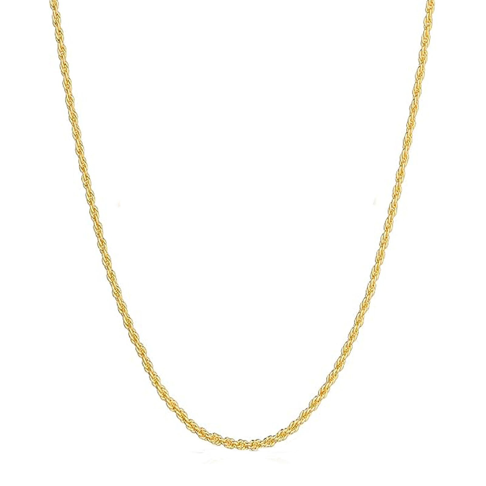 14K Real Solid Yellow Gold 1.5mm-6mm Rope Chain Necklace with Lobster Claw Clasp