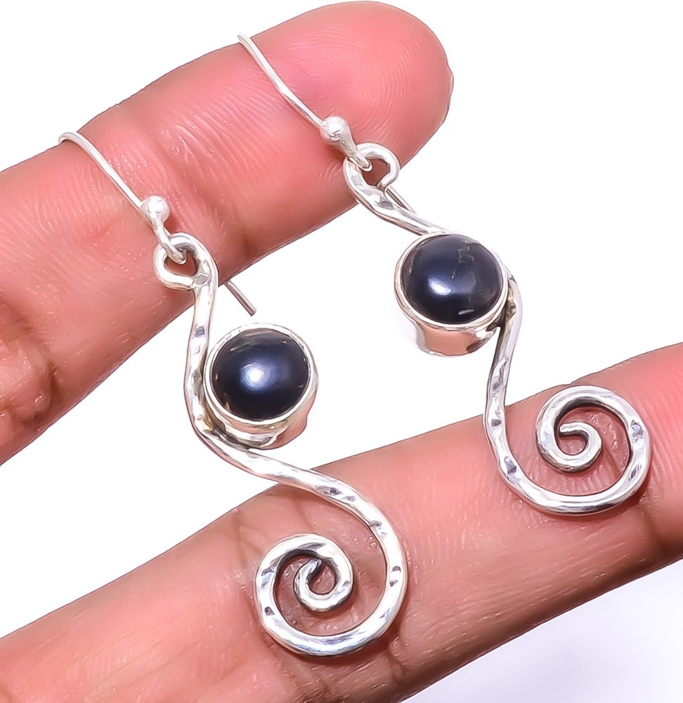 Copper Black Turquoise Silver Handmade Earring 1.95″ M1598