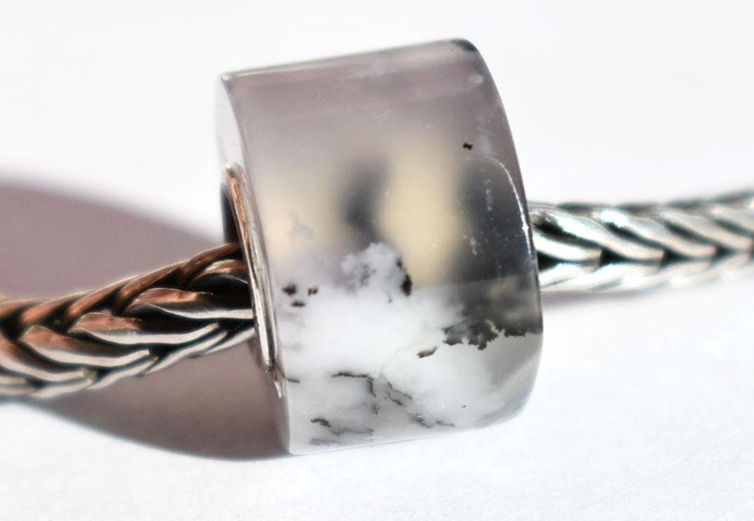 Dendritic Agate wheel charm bead 12.7mm, full silver core for European bracelet