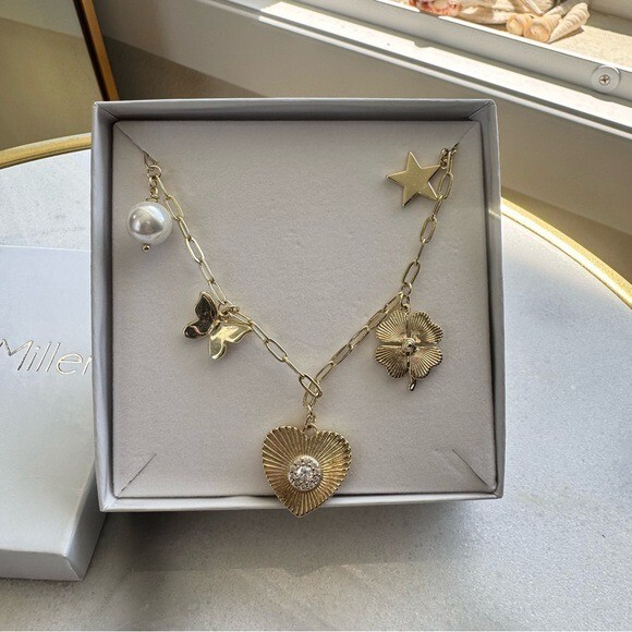 Jennifer Miller 14k Gold Plated & CZ Heart Charm Necklace