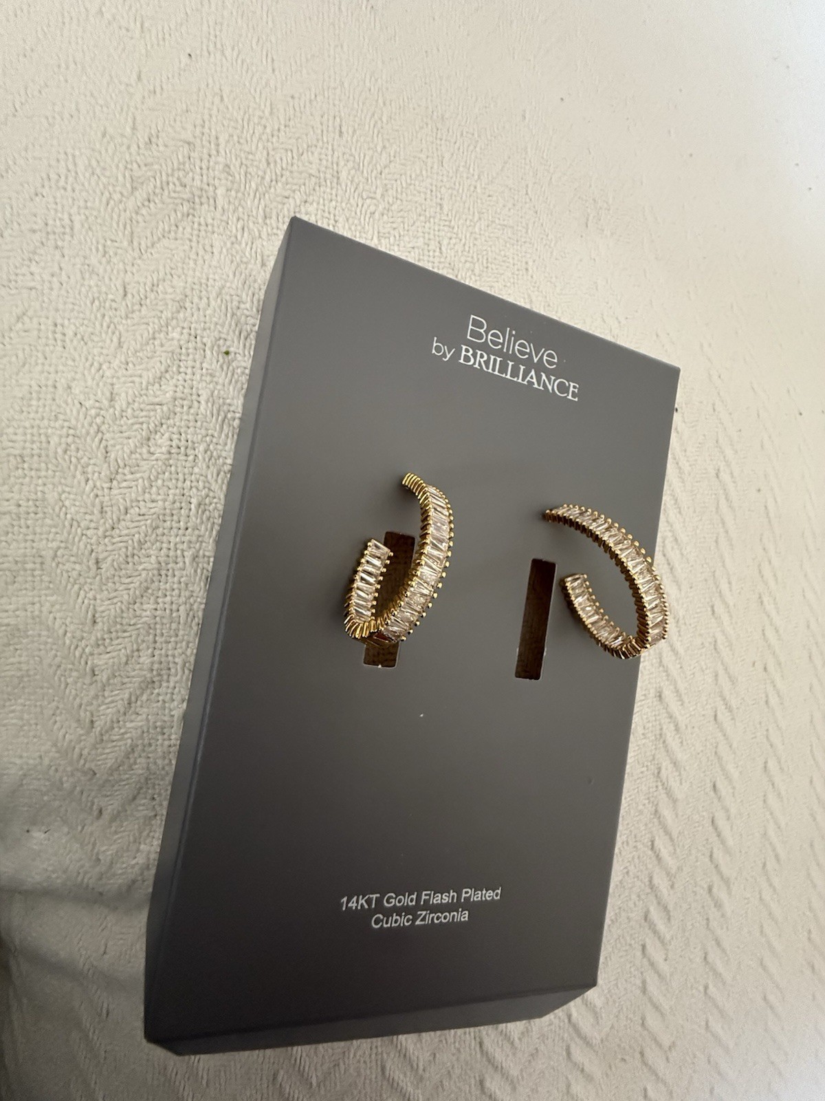 Believe by BRILLIANCE Hoop Earrings 14K Gold Flash Plated CZ Butterfly Back