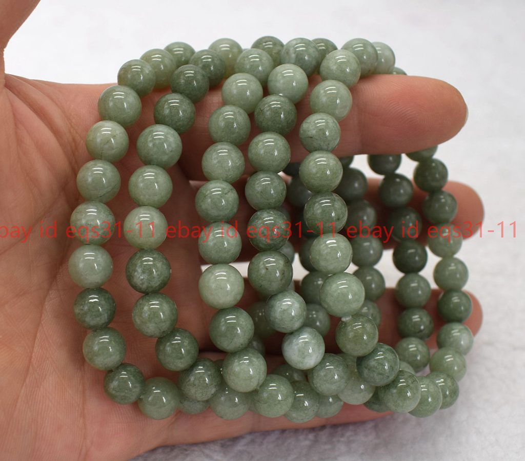 Pretty 5Pcs 6/8/10/12mm A Green Jade Round Gemstone Beads Bracelet 7.5”
