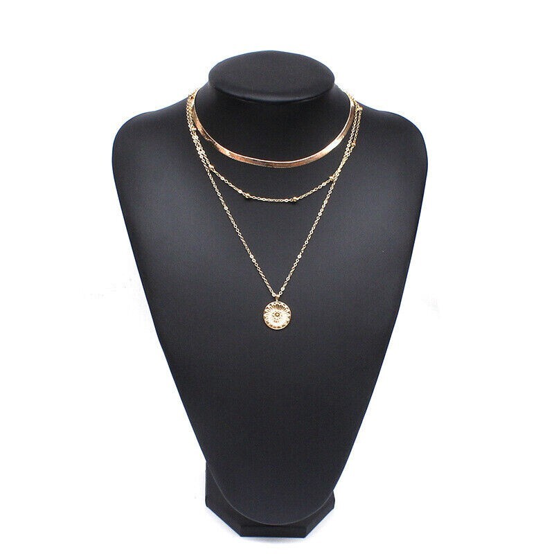Trendy Gold Women 3-Three Layered Choker Necklace Fashion Jewelry – Party