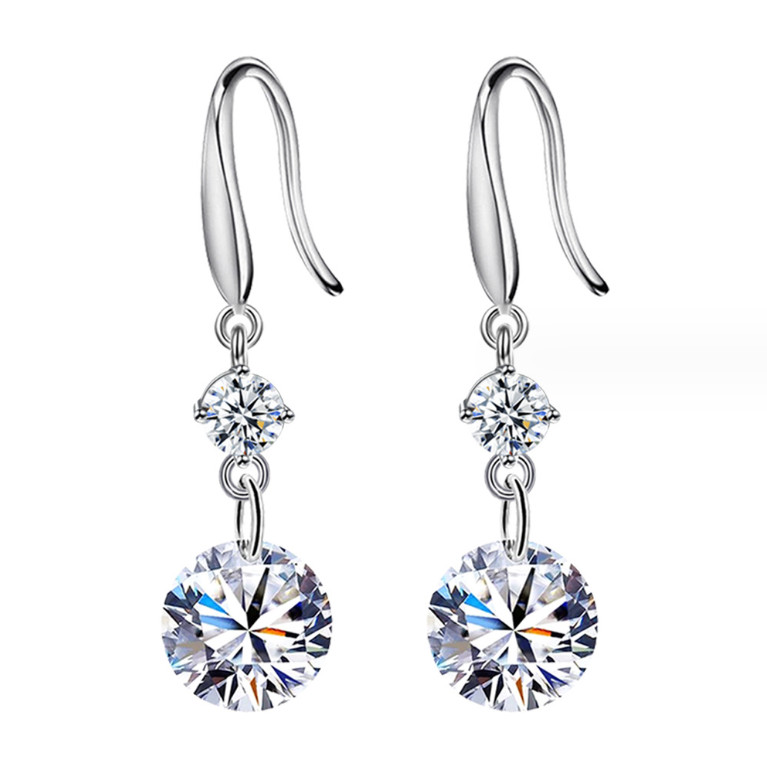Women 925 Sterling Silver Drop Dangling Clear CZ Hook Earrings Gift I103