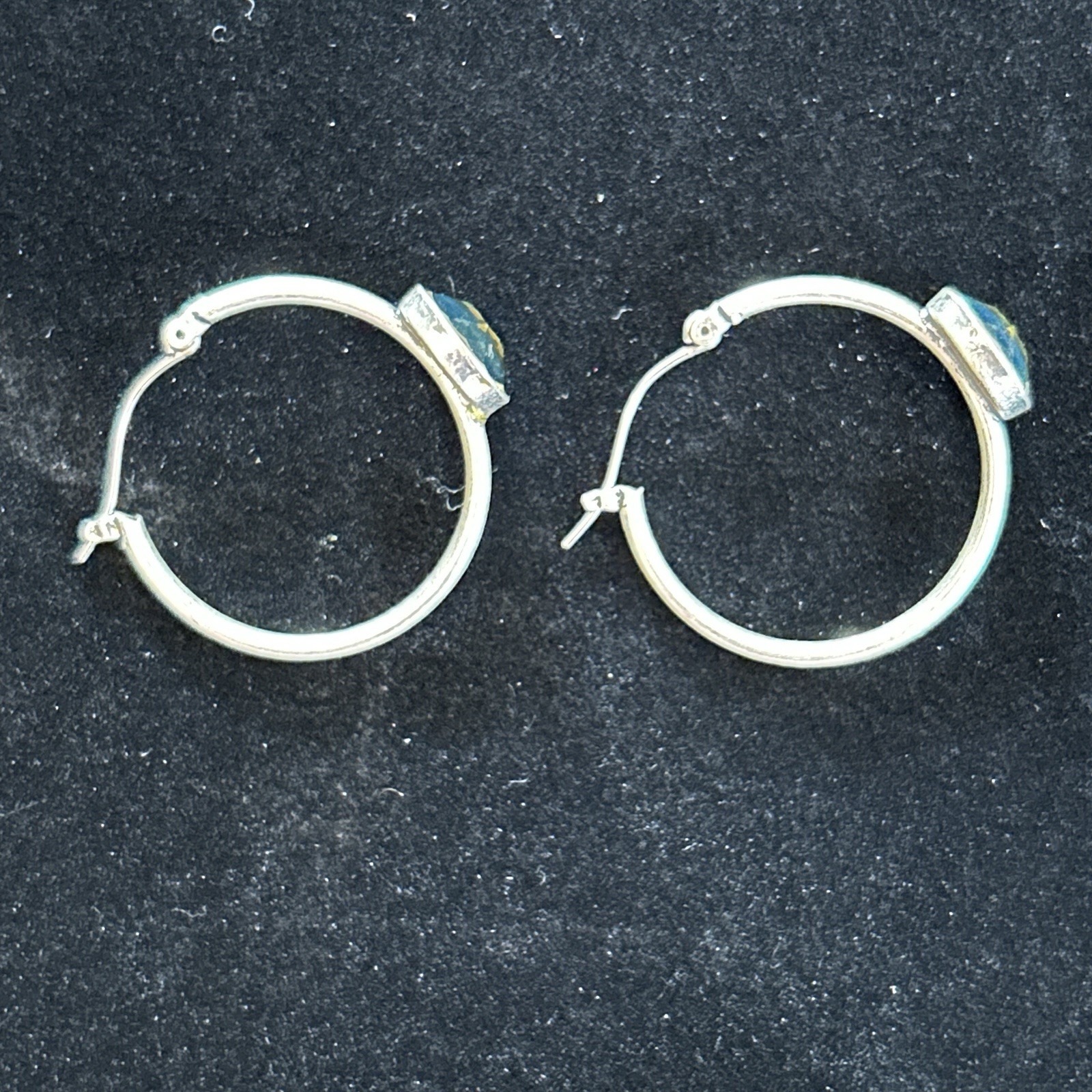 Avon Signed Silver-Tone Blue Faceted Oval Stone Bracelet & Hoop Earrings Set