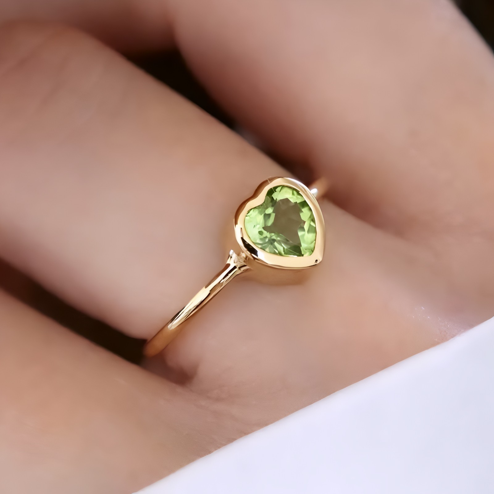 Natural Green Peridot Heart Ring 925 Sterling Silver Gold Plated Handmade Gift