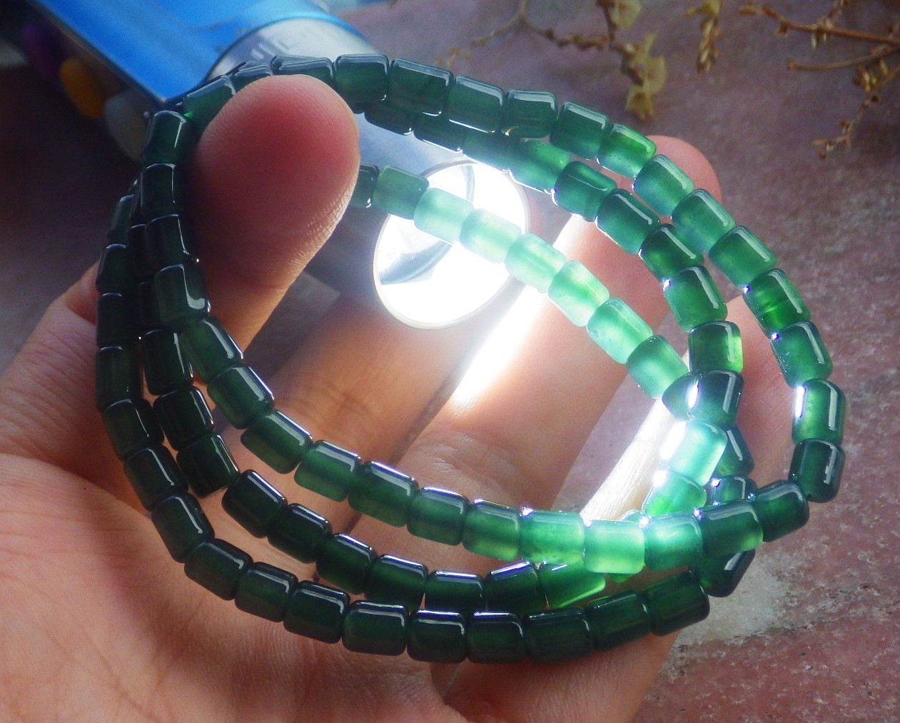1 Pcs Green A JADE Jadeite Beads Bangle Bracelet 6.5 inches 6mm X 5mm 手链 735662
