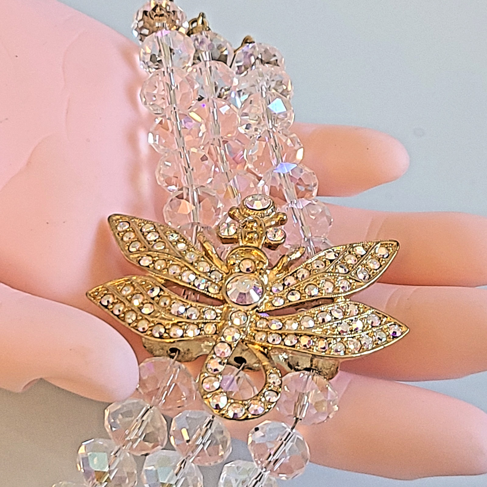 SALE Kirks Folly Dragonfly Desire 3 Strand Crystal Bracelet CLEAR AB’S 9 IN WOW