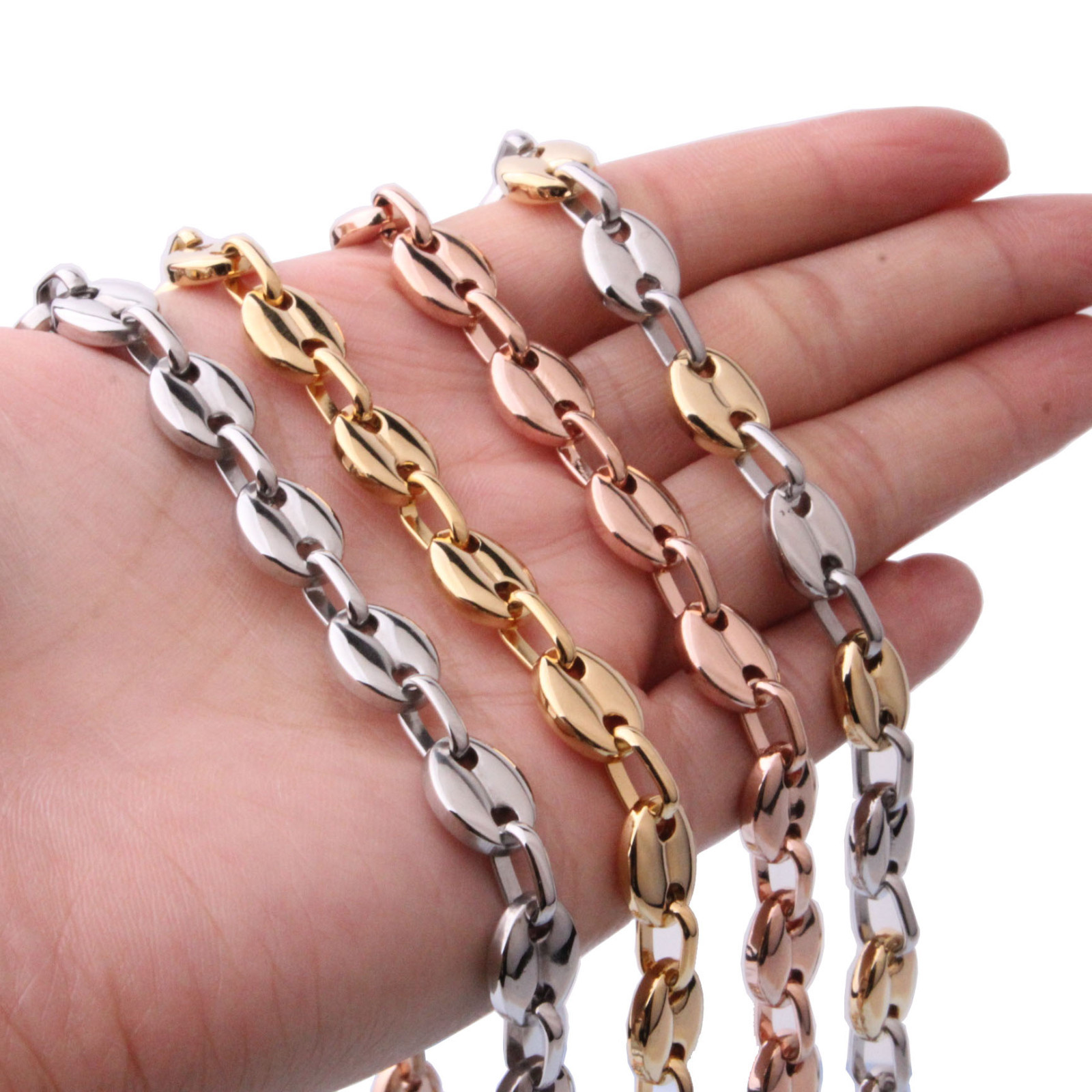 Multi-color 7″-40″ Women Men’s Chain Stainless Steel Coffee Beads Link Necklace