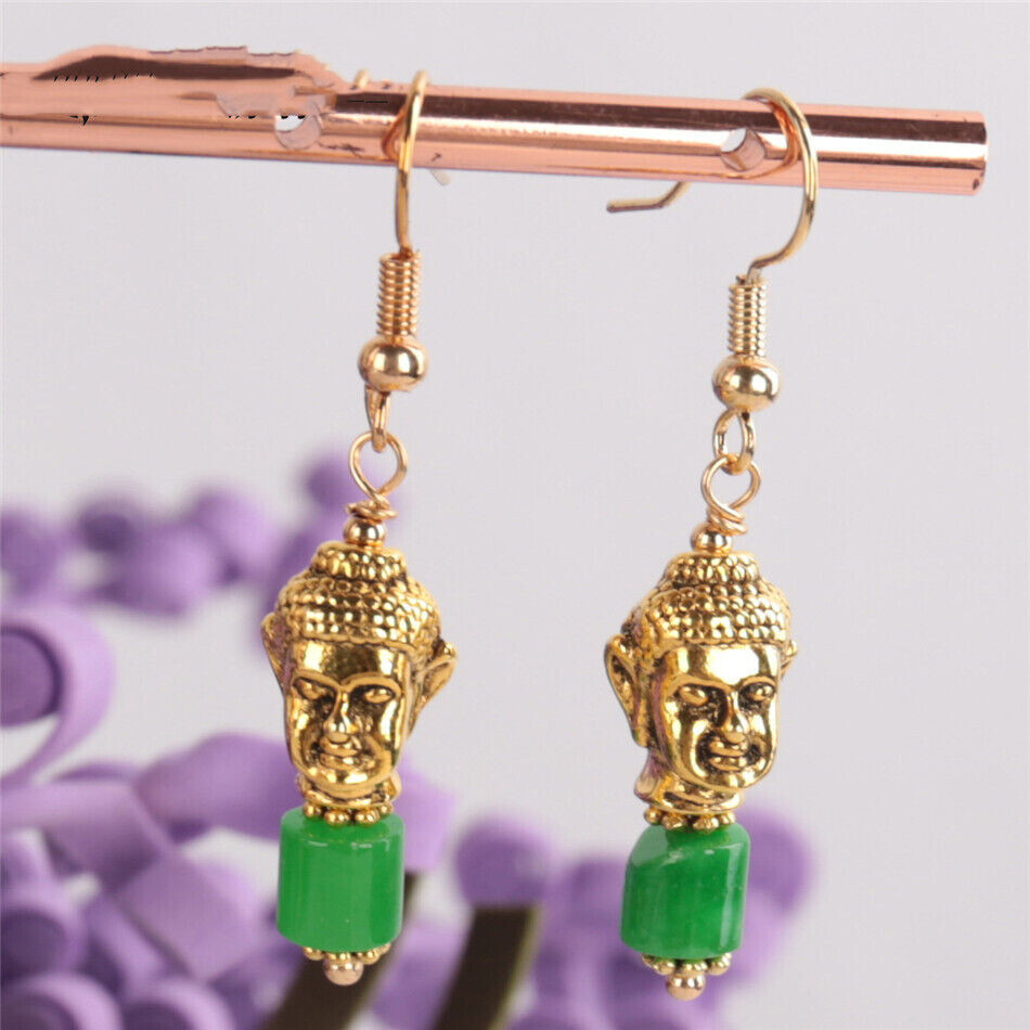 Green Jadeite Gemstone Earring Buddha Pendant Woman Beauty Gem Gift Love