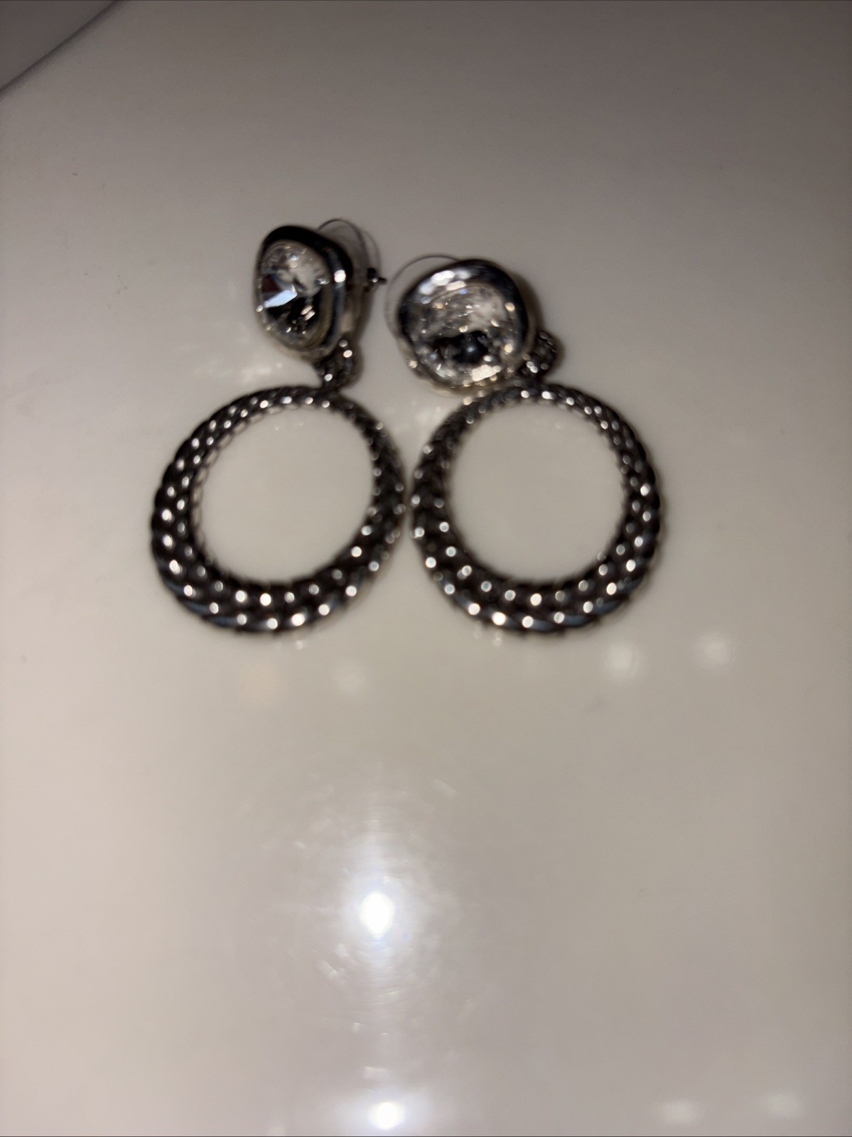 BRIGHTON Fashion Jewelry Braided Weave Hoop Stud Earrings w Clear Crystal